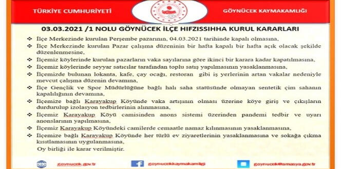 Amasya’da karantinaya alınan köyde sokağa çıkma kısıtlaması