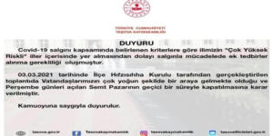 Amasya’da semt pazarı geçici olarak kapatıldı