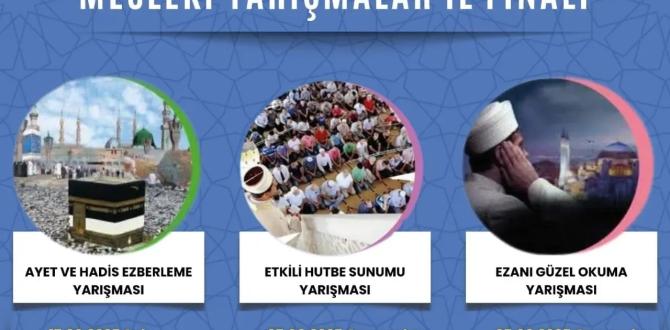 Amasya’da Din Görevlileri Arası Yarışmaların İl Finalleri BaşlıyorDiyanet İşleri Başkanlığı’nın her yıl “Camiler ve Din Görevlileri Haftası” kapsamında düzenlediği yarışmaların Amasya İl Finalleri başlıyor. Amasya İl Müftülüğü koordinesinde gerçekleşecek olan yarışmalar; Ayet ve Hadis Ezberleme Yarışması, Etkili Hutbe Sunumu Yarışması ve Ezanı Güzel Okuma Yarışması olmak üzere üç farklı kategoride yapılacak.Yarışmaların amacı, din hizmetlerinin kalitesini artırmak, din görevlileri arasında bilgi, beceri ve özgüveni geliştirmek olarak belirtilirken; aynı zamanda cami ve din görevlilerinin toplum içindeki önemli rollerine dikkat çekmek de hedefleniyor.İl finalinde dereceye giren din görevlileri, Amasya’yı bölge finallerinde temsil etme hakkı elde edecek. Yarışmalar sonunda başarılı olan katılımcılara çeşitli ödüller de takdim edilecek.Final Programı Şu Şekilde:Ayet ve Hadis Ezberleme YarışmasıTarih: 17 Haziran 2025 SalıSaat: 10.00Yer: Amasya MüftülüğüEtkili Hutbe Sunumu YarışmasıTarih: 25 Haziran 2025 ÇarşambaSaat: 09.00Yer: Amasya Şehitler CamiiEzanı Güzel Okuma YarışmasıTarih: 25 Haziran 2025 ÇarşambaSaat: 13.00Yer: Amasya Şehitler CamiiAmasya İl Müftülüğü yetkilileri, tüm din görevlilerini bu anlamlı etkinliklere izleyici olarak katılmaya ve yarışmalara destek vermeye davet etti.