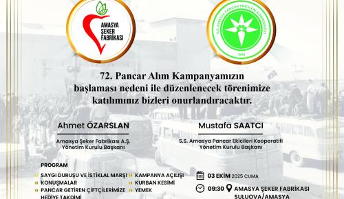 ŞEKER FABRİKASI 72. YILI AÇILIŞ KAMPANYASINA DAVET